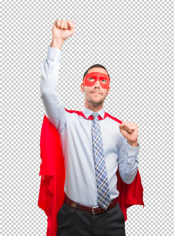PSD concept d&#39;un fier homme d&#39;affaires super voler