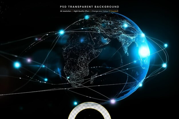 PSD concept de globe de réseau sur un fond transparent