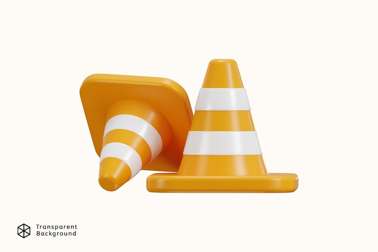 PSD concept d'icône de cône de circulation 3d sur la sécurité de la circulation routière en caoutchouc cône d'avertissement à rayures barrière routière icône 3d