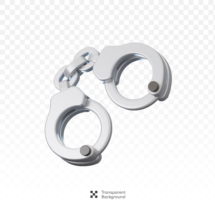 PSD concept d'icône de la loi et de la justice isolée par des menottes illustration 3d
