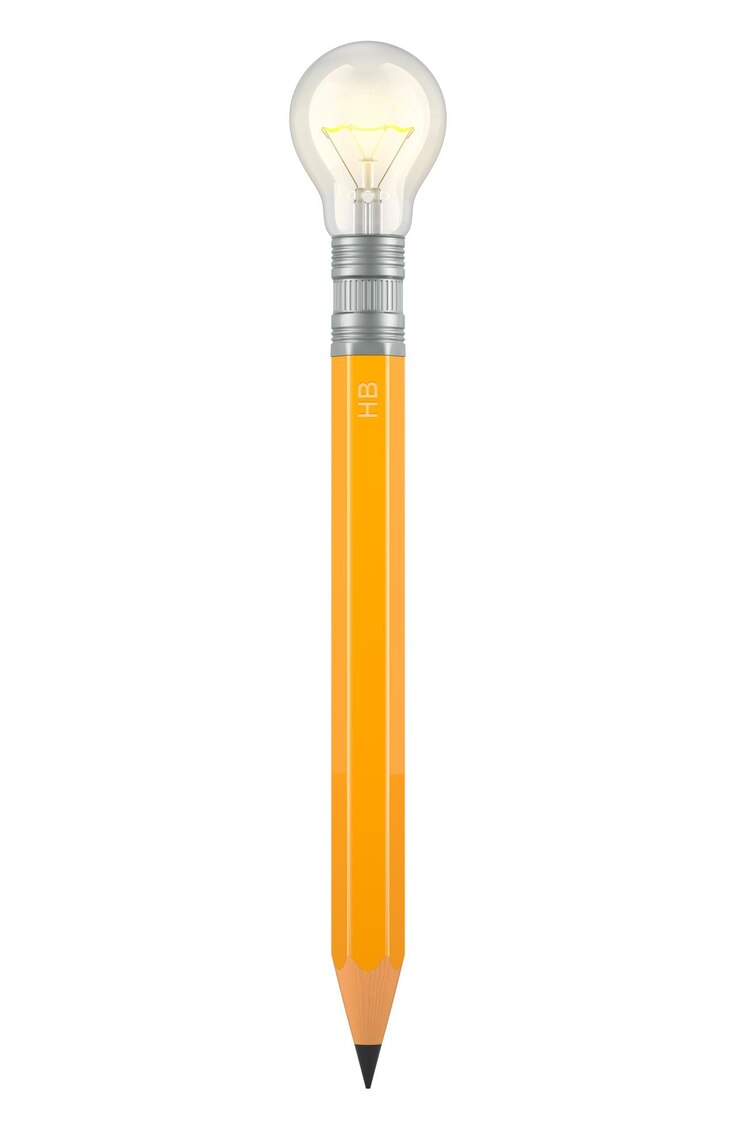 PSD concept de idea creativa de educación lápiz con bombilla renderización 3d aislada sobre un fondo transparente