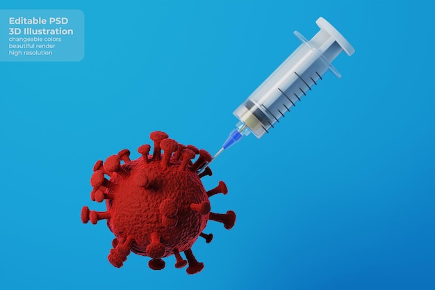 Concept D'illustration Créative 3d Du Virus Corona Covid-19 Se Faire Injecter Par Vaccin