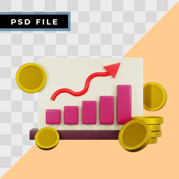 Concept d'illustration marketing 3d Concept d'investissement financier du mouvement du marché rendu 3D