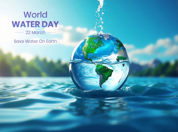 PSD concept de la journée mondiale de l'eau terre flottante sur la vague d'eau sur la structure de l'eau