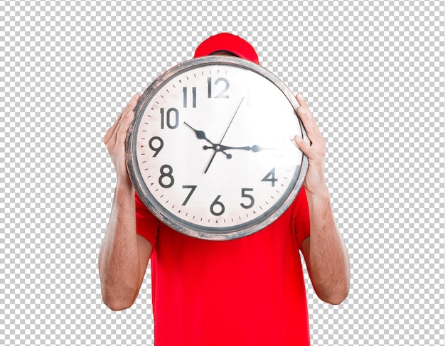 Concept d&#39;un livreur tenant une montre