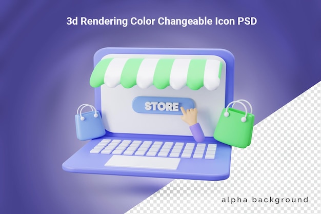 concept de magasinage en ligne 3d avec icône d'ordinateur portable