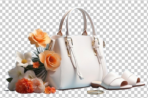 PSD concept de mode d'été femme blanche talon de chaussure et sac à main