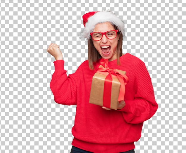 PSD concept de noël de jolie jeune femme. fond éditable