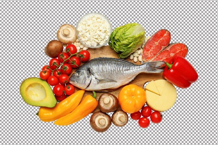 PSD concept of grocery composition with different food