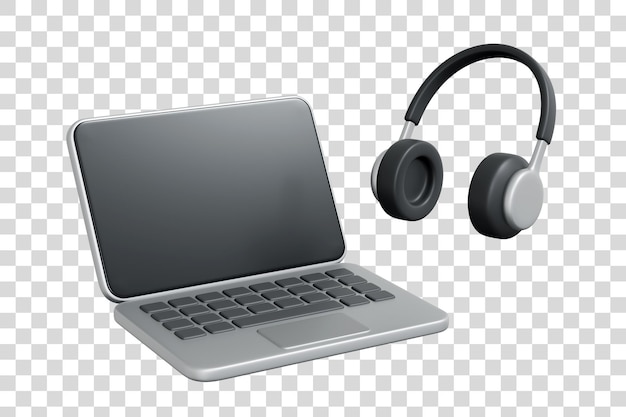 Concept d'ordinateur portable et d'écouteurs pour le travail à distance