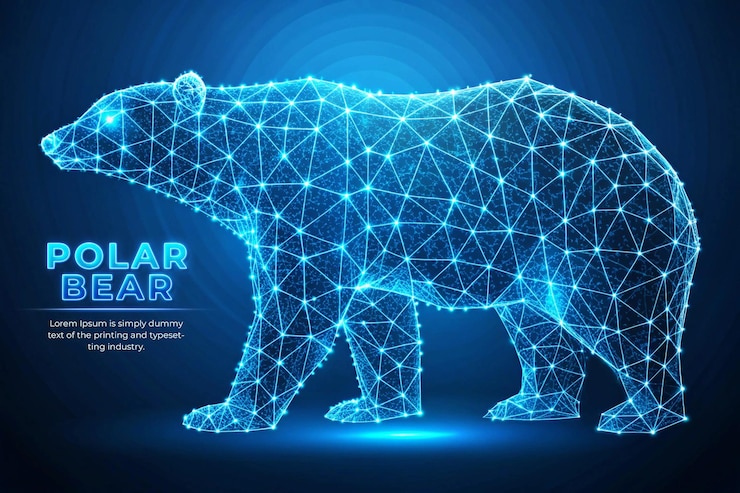 PSD concept d'ours polaire animal technologie futuriste abstraite couleur bleue design de style poly bas