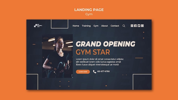 PSD concept de page de destination de conception de modèle de gym