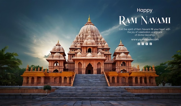 PSD le concept de ram navami shree ram mandir ayodhya vue réelle sur le fond du ciel
