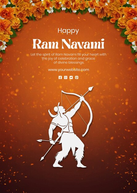 PSD concept de ram navami shree ram avec silhouette d'arc et de flèche sur un fond de texture orange