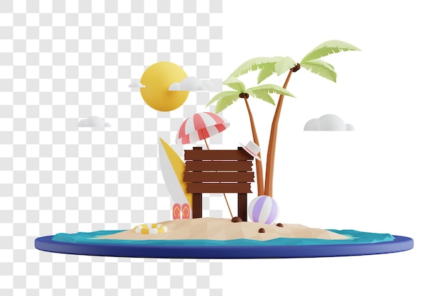 Concept De Rendu 3d De L'été Reposant Sur La Plage