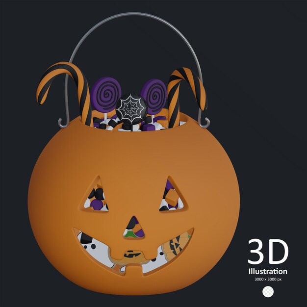 PSD le concept de sac d'halloween psd est une citrouille avec des bonbons.