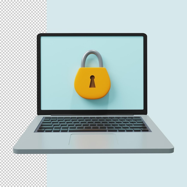 Concept De Système De Sécurité Informatique Avec Icône De Cadenas Sur écran D'ordinateur Portable Rendu 3d PSD Premium