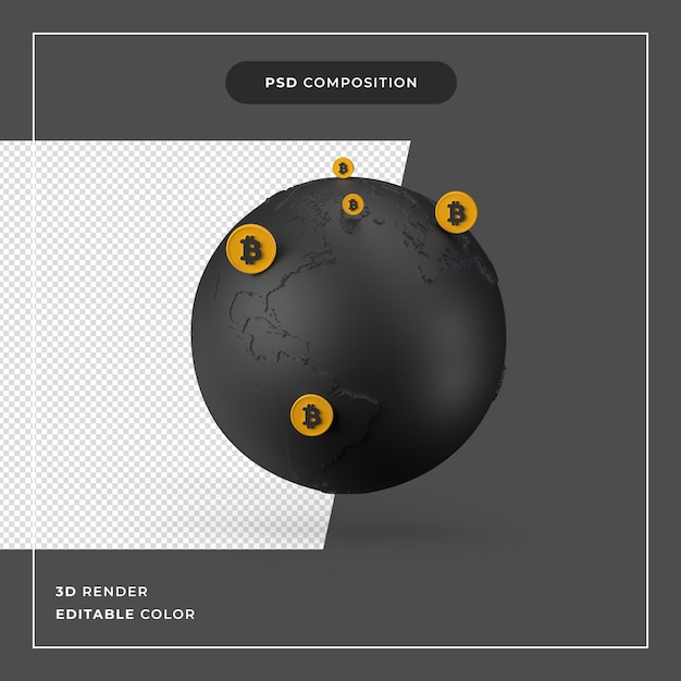 Concept De Transection Bitcoin Mondial 3d