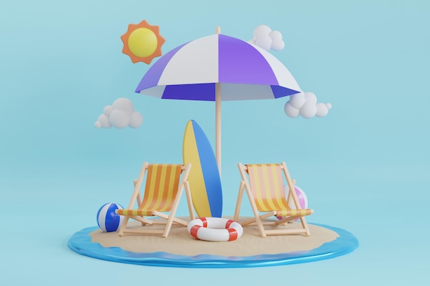 Concept de vacances d'été et de voyage avec chaise de plage et parasol. notion de vacances d'été