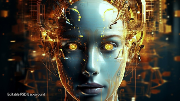 PSD concept de visage futuriste abstrait intelligence artificielle ai arrière-plan hd dans le psd