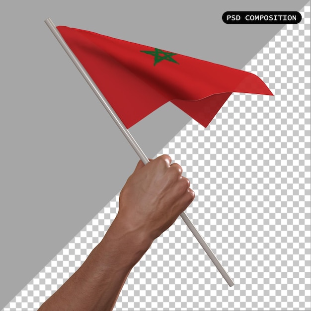 PSD conception 3d du drapeau du pays maroc et illustration isolée de rendu 3d élégante