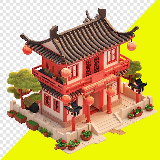 PSD conception 3d isométrique traditionnelle de la maison asiatique convient pour les événements et les éléments de conception