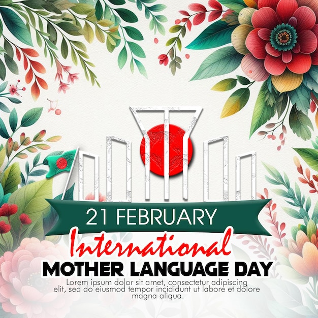 PSD conception d'affiche amor ekushey avec bannière de la journée internationale de la langue maternelle du 21 février
