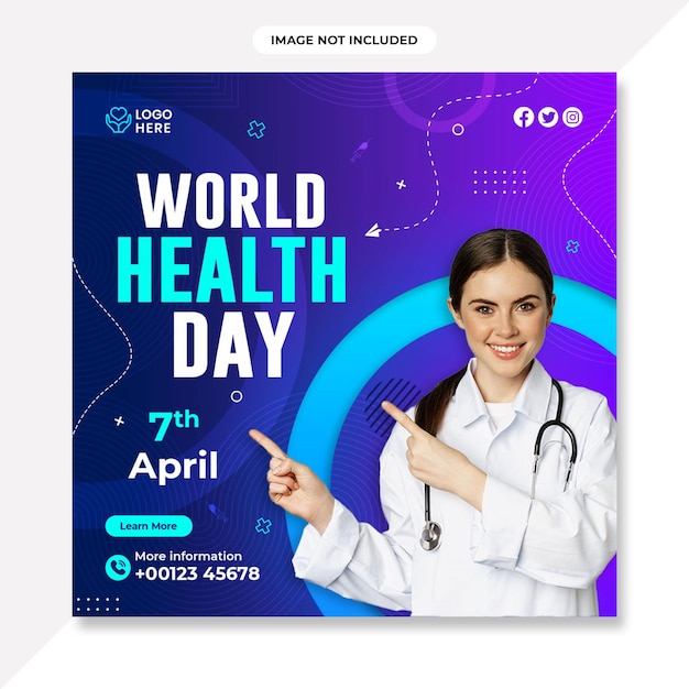 PSD conception d'affiche de la journée mondiale de la santémodèle de publication réaliste sur les médias sociaux de la journée mondiale de la santé