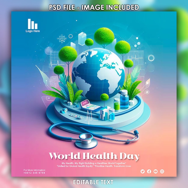 PSD conception d'une affiche sur les médias sociaux pour la journée mondiale de la santé