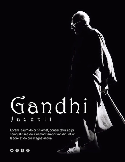 PSD conception d'affiche psd modifiable happy gandhi jayanti avec la silhouette du mahatma gandhi