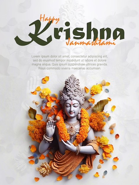 PSD conception d'affiche psd modifiable happy krishna janmashtami avec illustration du seigneur krishna