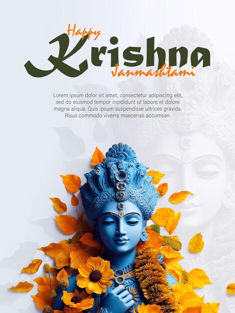 PSD conception d'affiche psd modifiable happy krishna janmashtami avec illustration du seigneur krishna