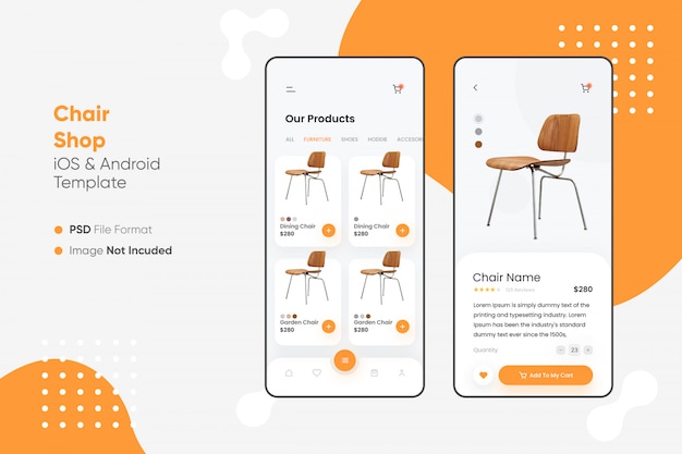 PSD conception de l'application de boutique de chaise