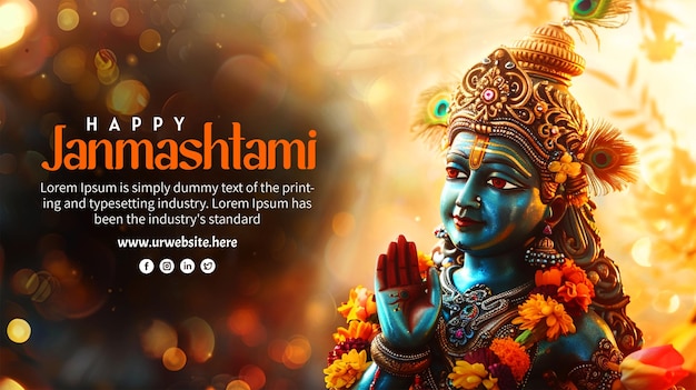 PSD la conception de la bannière culturelle du festival indien du bonheur du janmashtami