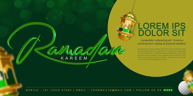 Conception De Bannière Ramadan Kareem En Rendu 3d Avec Arrière-plan Modifiable