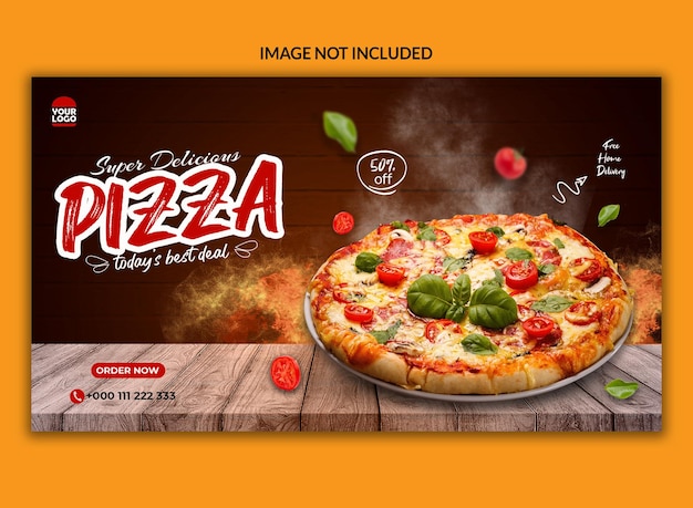 PSD conception de bannière web de médias sociaux pizza super délicieuse