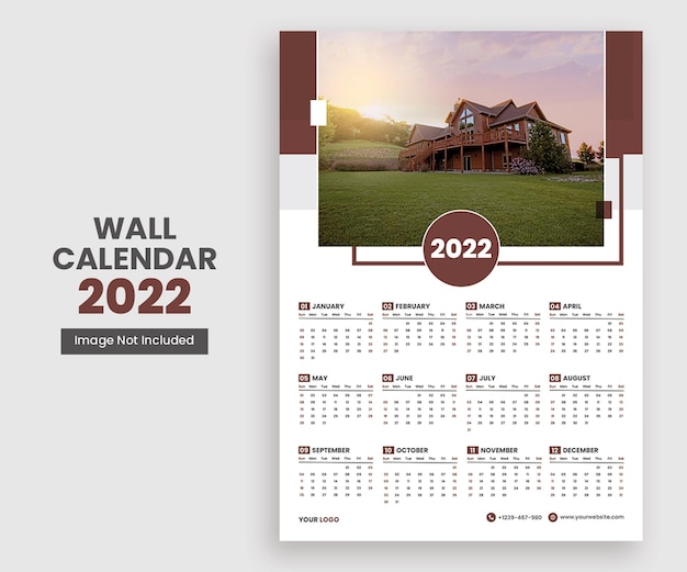 PSD conception de calendrier mural 2022 page unique