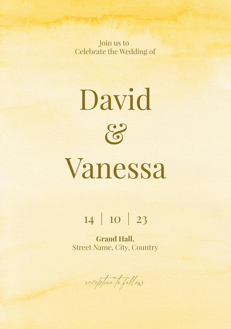 PSD conception de carte d'invitation de mariage jaune modifiable