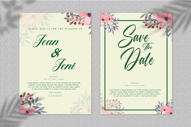 Conception De Carte De Modèle D'invitation De Mariage Psd