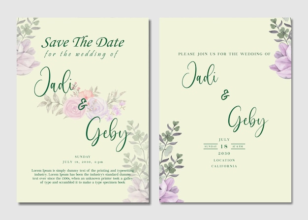 Conception De Carte De Modèle D'invitation De Mariage Psd