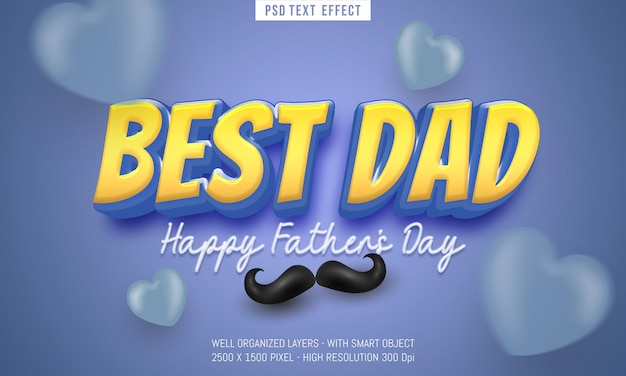 PSD conception de carte de voeux psd joyeuse fête des pères avec effet de texte modifiable style 3d