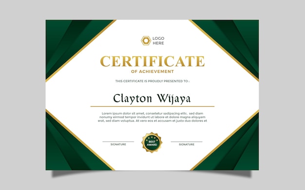 Conception De Certificat Simple Moderne Certificat De Luxe A4 Couleur Or Vert 12