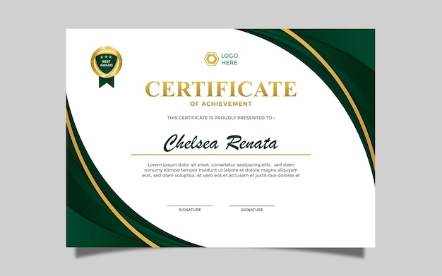 conception de certificat simple moderne certificat de luxe a4 couleur or vert