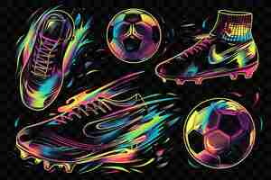 PSD une conception colorée de chaussures de football et de balles de football