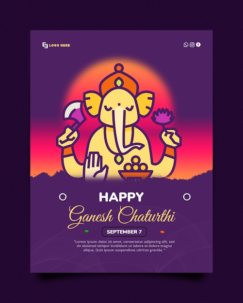 PSD conception colorée de modèles de médias sociaux et de flyers ganesh chaturthi