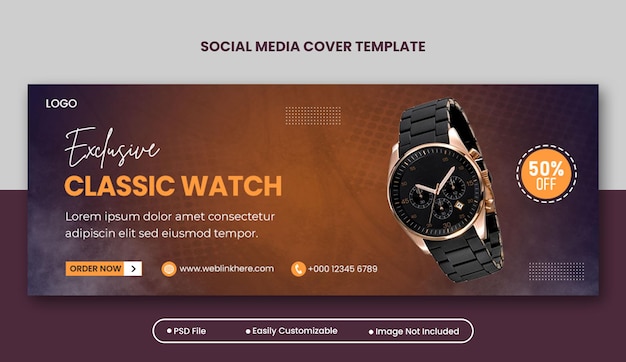 PSD conception de couverture facebook de produit de marque de montre classique ou modèle de bannière web