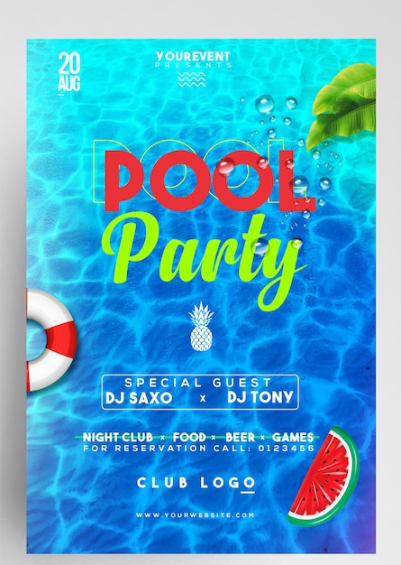 PSD conception du flyer de la fête d'été à la piscine sur instagram