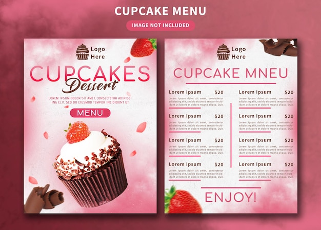 PSD la conception du menu rose du dessert de cupcake