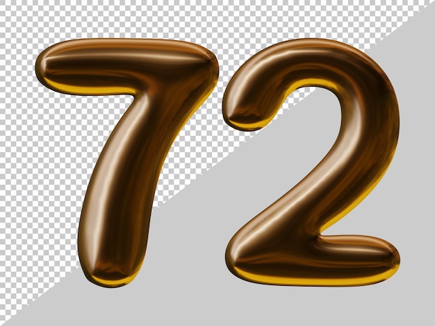 Conception du numéro 72 avec style de ballon en rendu 3d