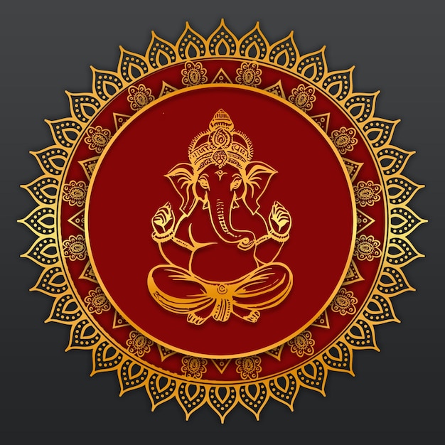 PSD conception du seigneur ganesha rouge et doré